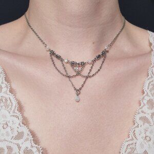 Vintage delicate freshwater pearl and silver chandelier necklace ✦ coastal style